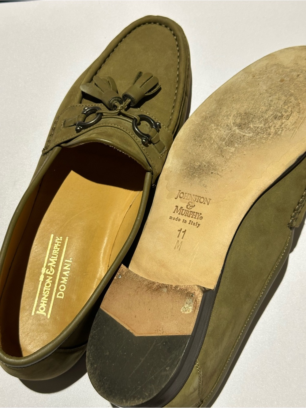 Johnston & Murphy Taupe Suede Tassel Loafers with Metal Bit - Picture 3 of 5